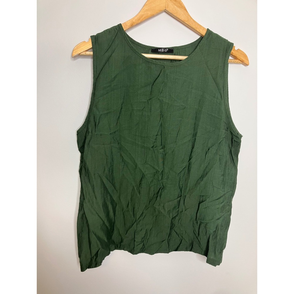 MDO Sleeveless Top Womens Medium Green Excellent Cotton Textured Tank Blouse